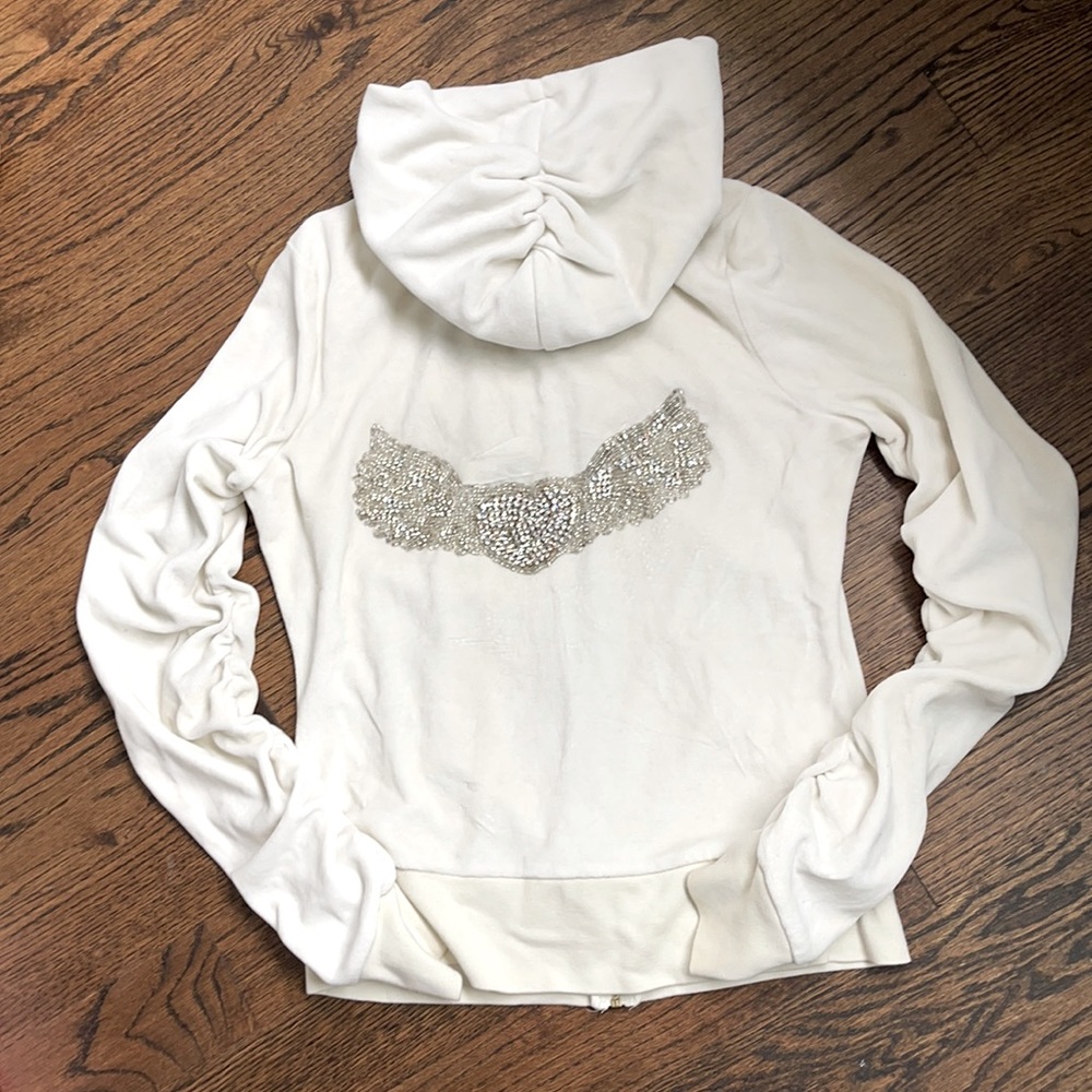 Twisted Heart Velvet Hoodie With Zipper Sz L
